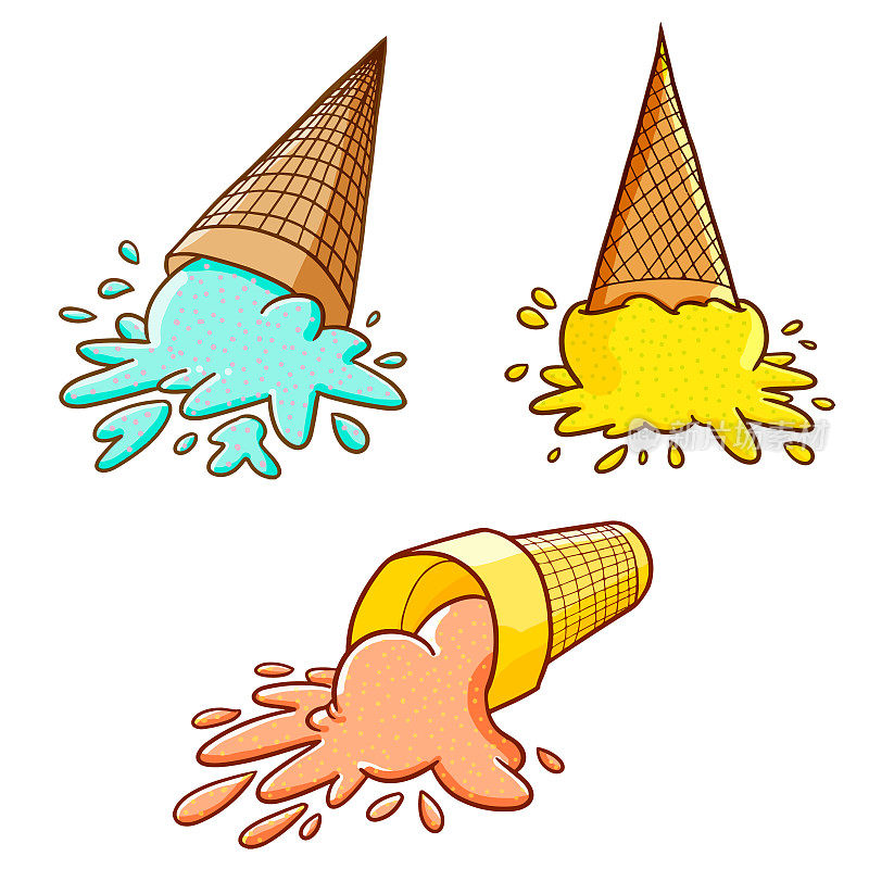 ice cream with cone fall into the ground set
